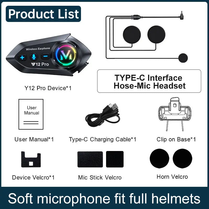 Y12 Pro Helmet Intercom