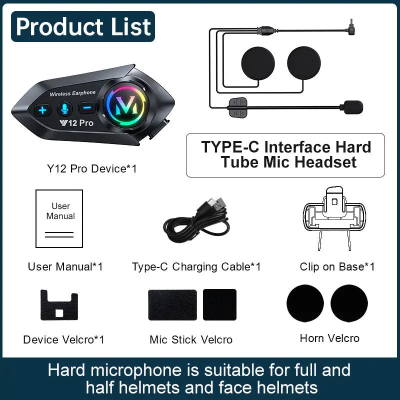 Y12 Pro Helmet Intercom