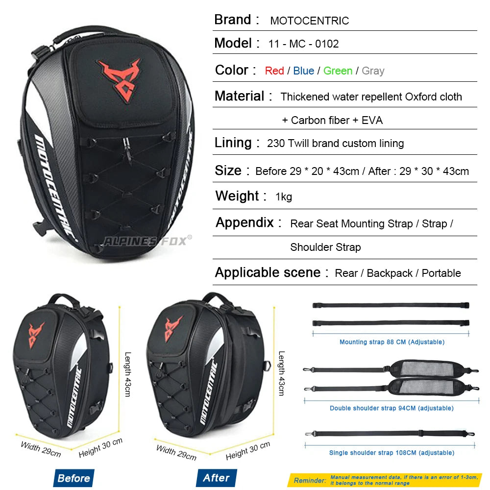 MOTOCENTRIC Expandable Motorcycle Tail Bag
