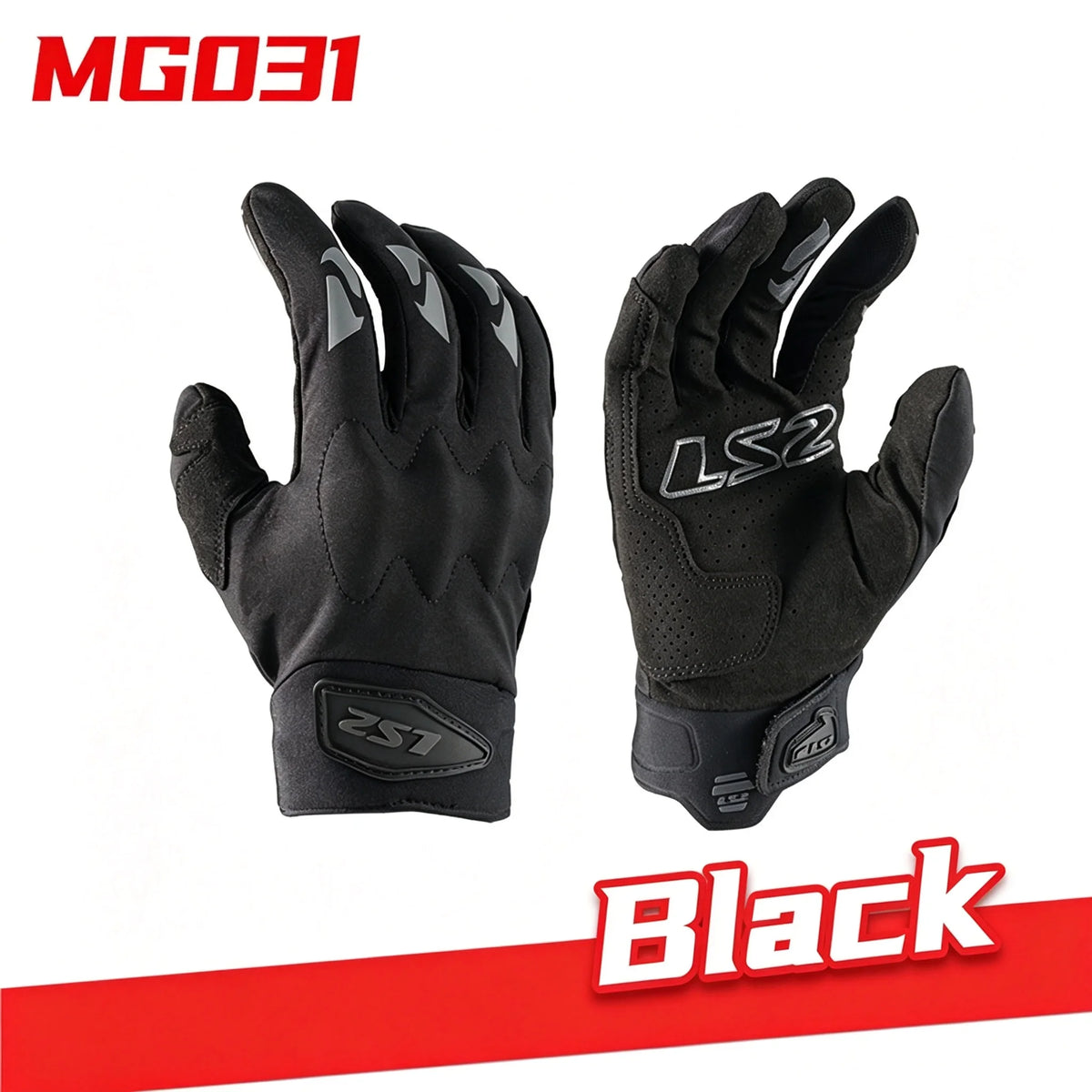 LS2 MG031 Black motorcycle gloves